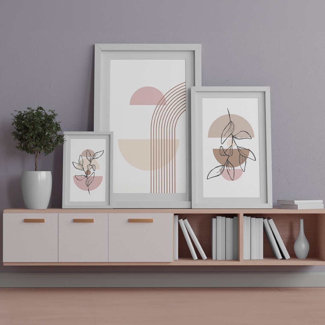 Boho Abstract Leaf Art Set of 3 Warm Neutral Botanical Wall Art - Image 4