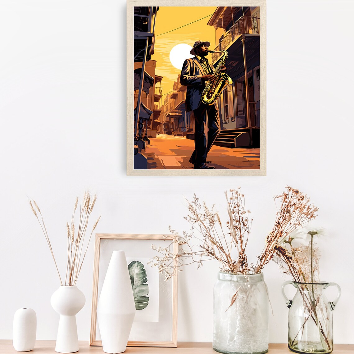 Jazz Saxophonist Golden Hour Street Scene Sax Player Art Poster - Image 3