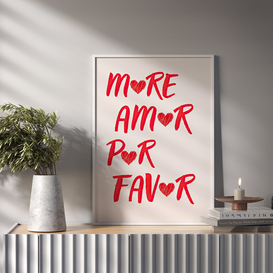 More Amor Por Favor Red Hearts Romantic Typography Love Quote Poster - Image 2