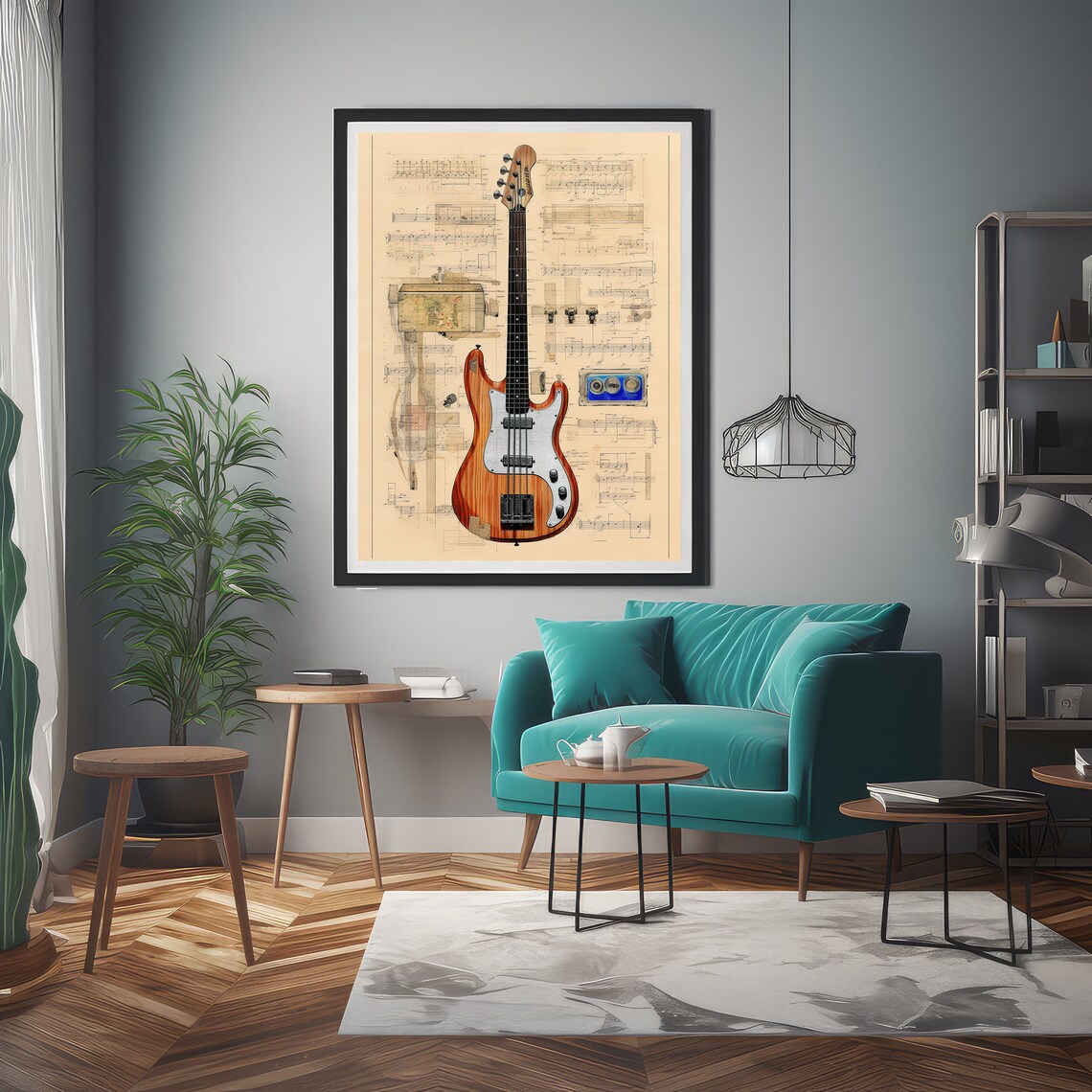 Vintage Bass Guitar Poster, Retro Music Decor - Image 7