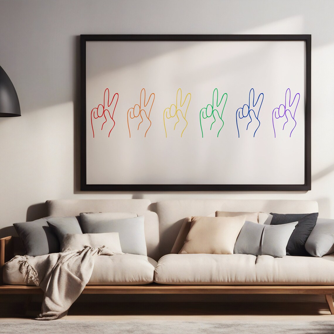 Rainbow Peace Sign Hands Line Art Colorful Minimalist Poster - Image 4