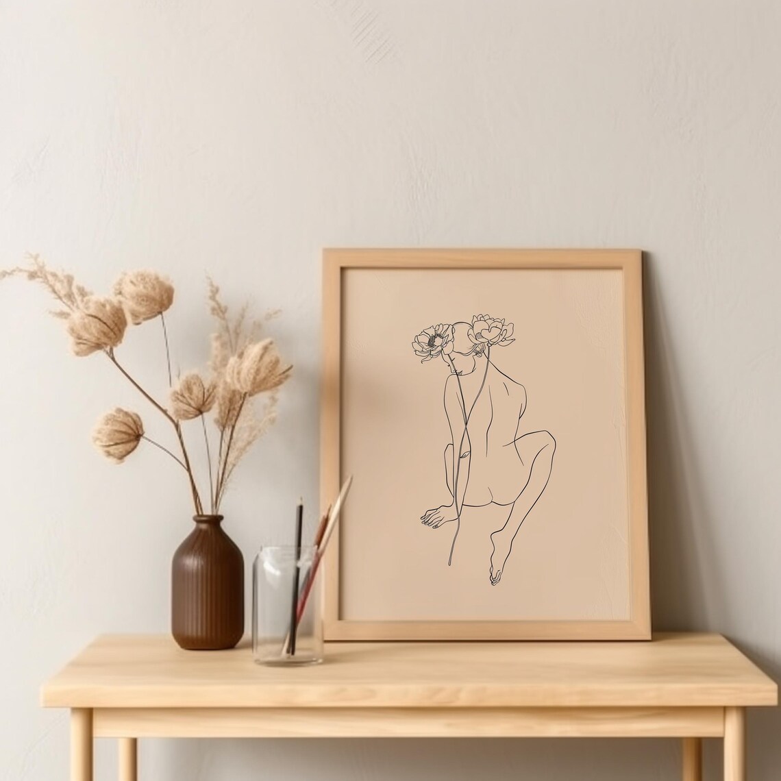 Female Line Drawing Floral Head Minimalist Neutral Figure Poster - Image 7