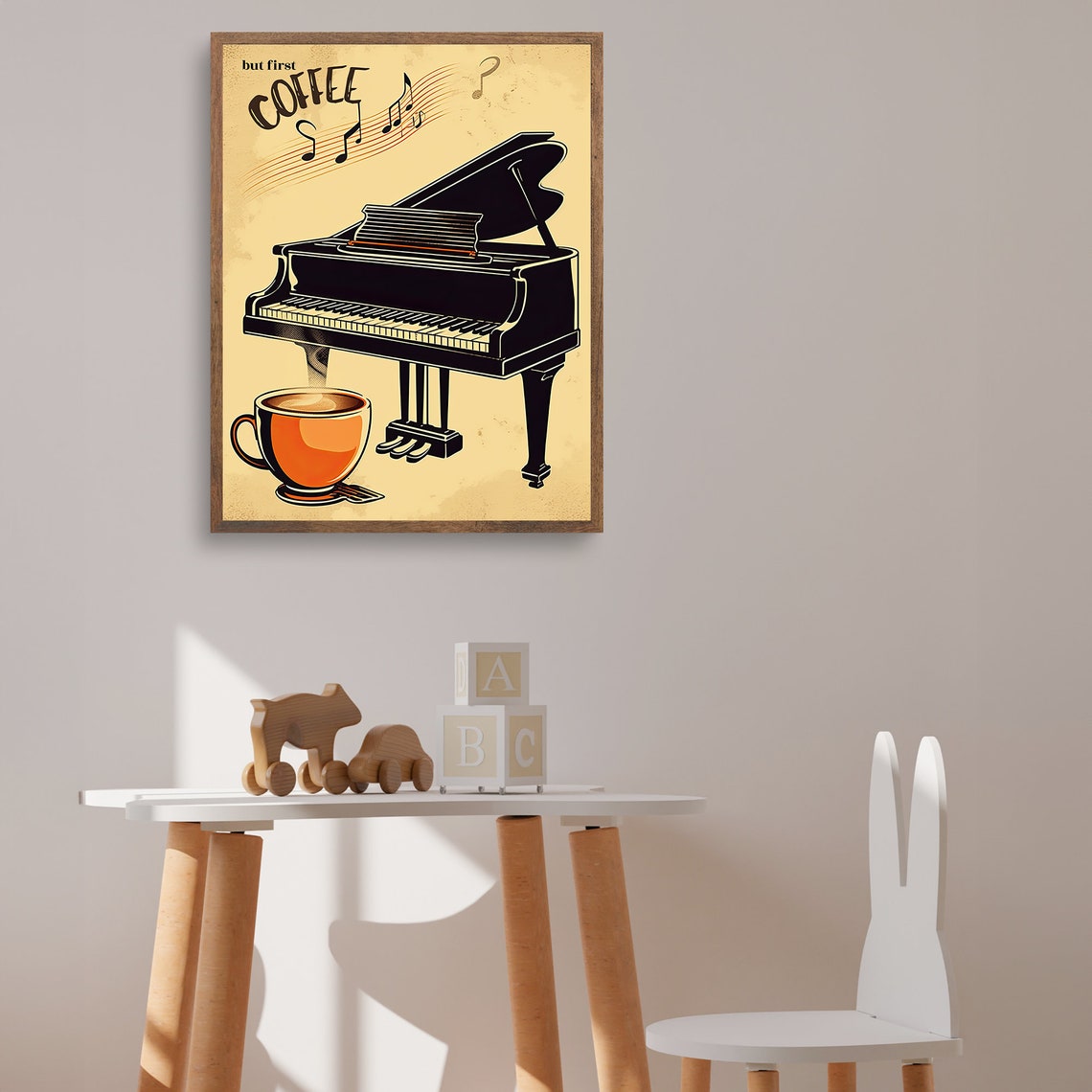 But First Coffee Grand Piano Musical Notes Vintage Kitchen Poster - Image 2