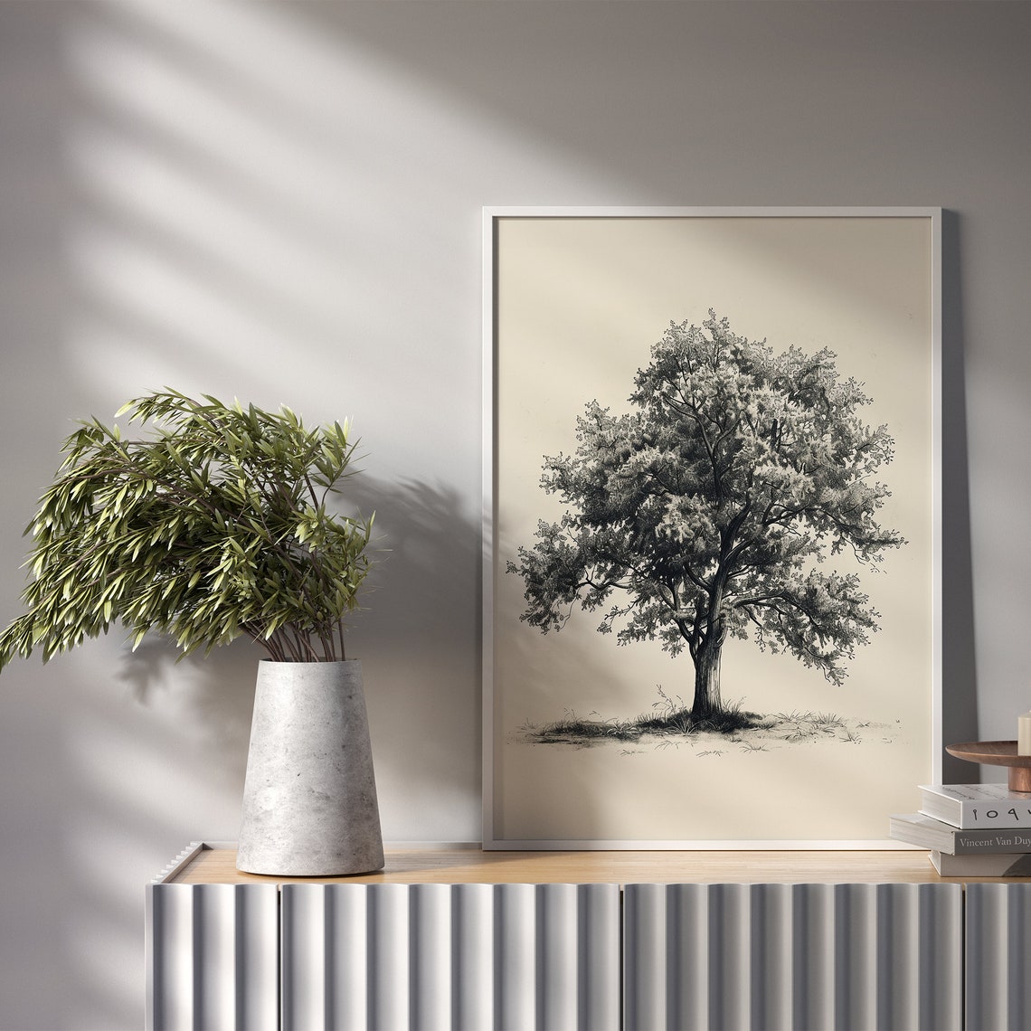 Vintage Tree Pencil Drawing Shaded Detailed Nature Study Art Poster - Image 5