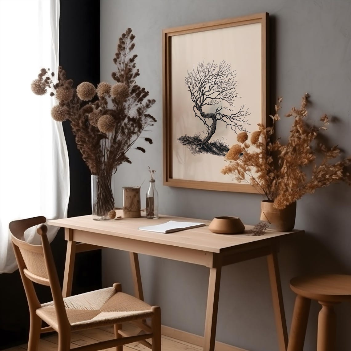 Vintage Tree Sketch Nature Print Drawing Tree Neutral Wall Art Antique Drawing Of Tree Antique Rustic Tree Sketch Art Artwork Tree Print - Image 2