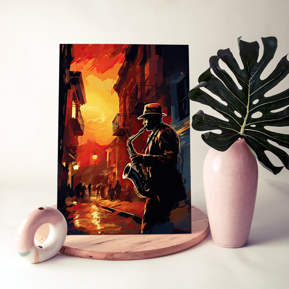 Saxophone Player Sunset Street Jazz Scene Painterly Art Poster - Image 2