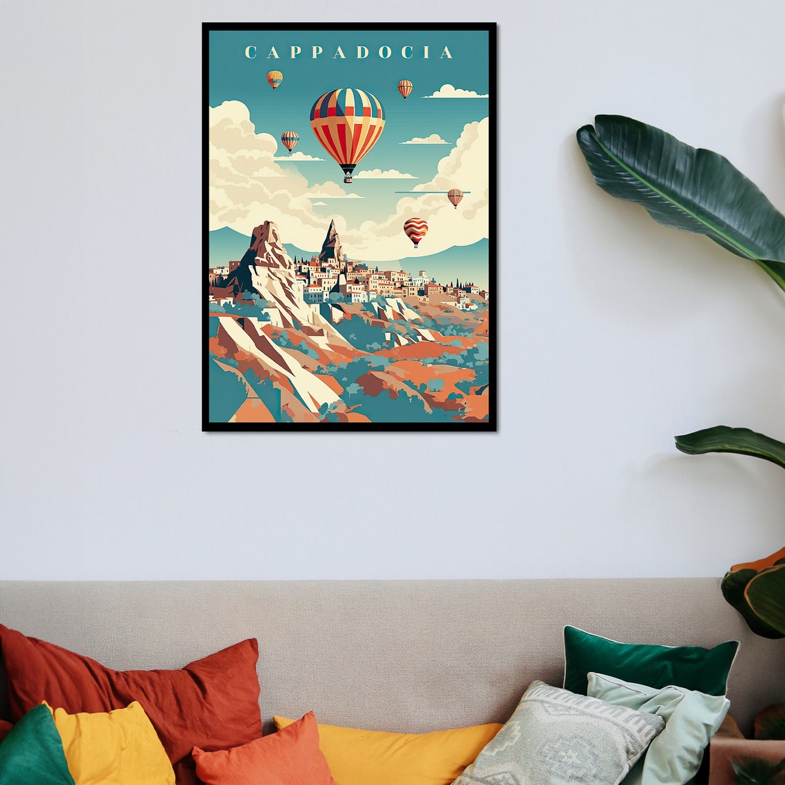 Cappadocia Retro Hot Air Balloons Over Fairy Chimney Town Poster - Image 3