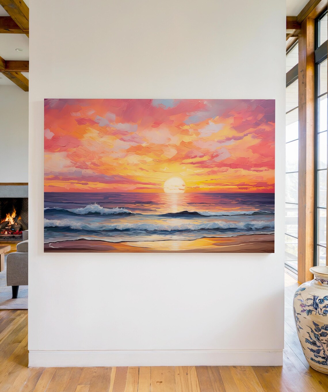 Ocean Sunset Art Print, Coastal Beach Seascape Decor