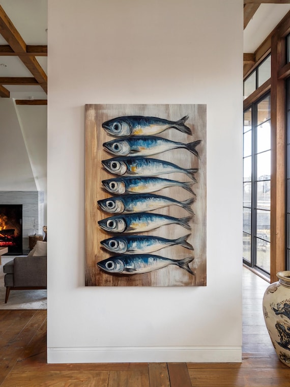 Vintage Sardines Wall Art Print Rustic Kitchen Decor Still Life Fish Painting Nautical Art For Coastal Homes Oceanic Decor