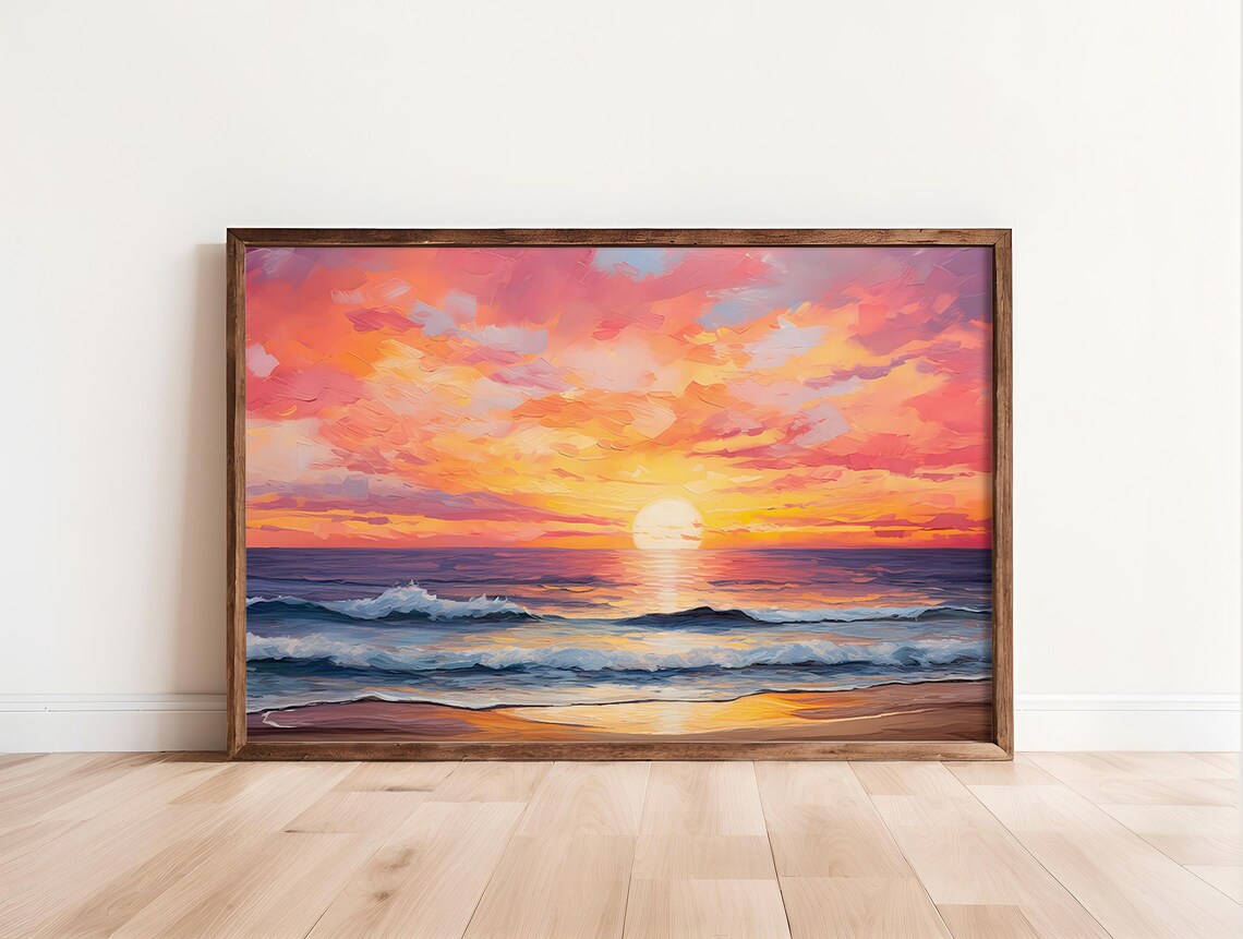 Ocean Sunset Coastal Seascape Art Print, Beach Decor