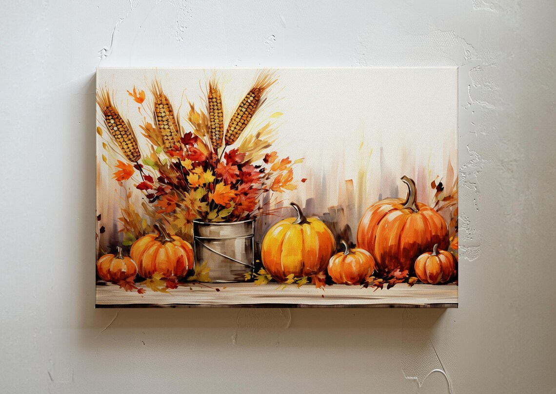 Fall Harvest Pumpkins Wheat Bucket Rustic Farmhouse Autumn Art Poster
