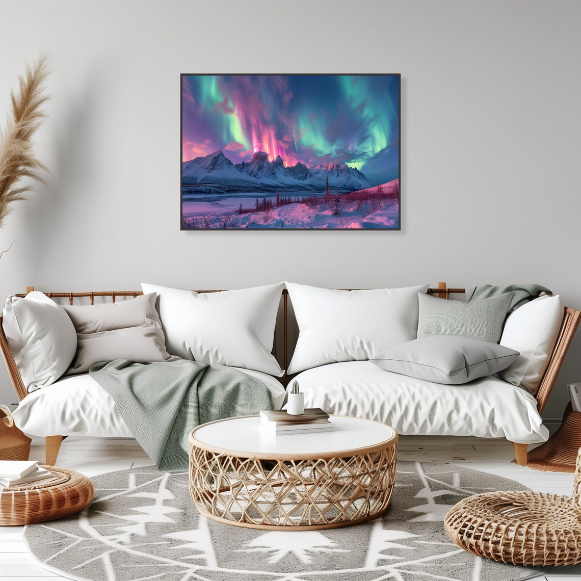 Northern Lights Snowy Mountain Night Aurora Landscape Art Poster - Image 2