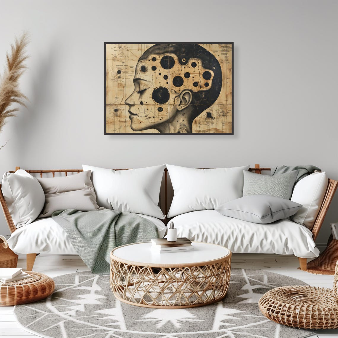 Surreal Woman Profile Vintage Map Paper Surrealism Art Print - Image 2