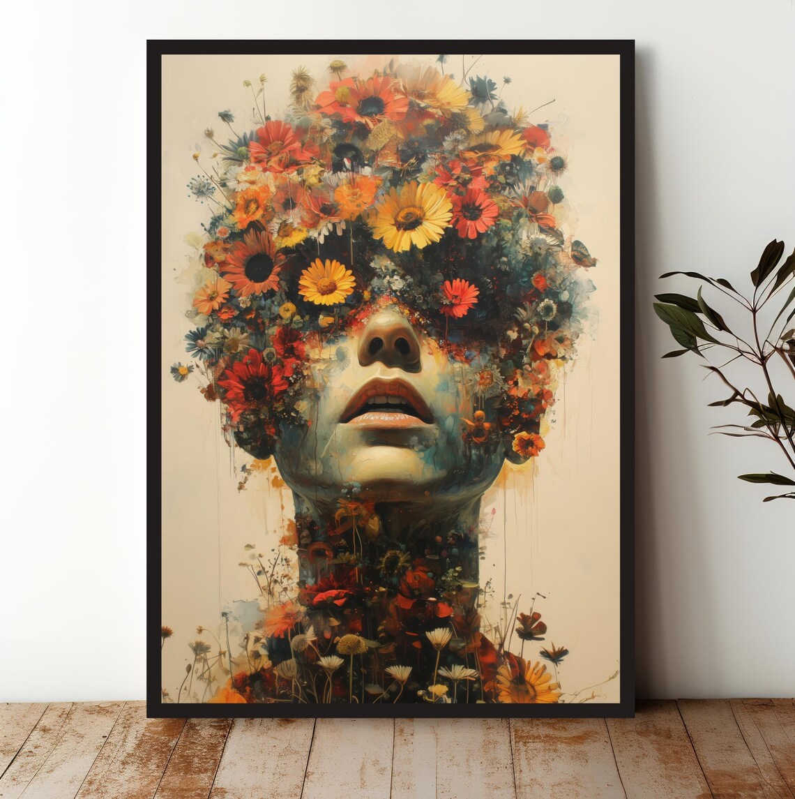 Wildflower Bloom Woman Portrait Surreal Botanical Scene Art Print