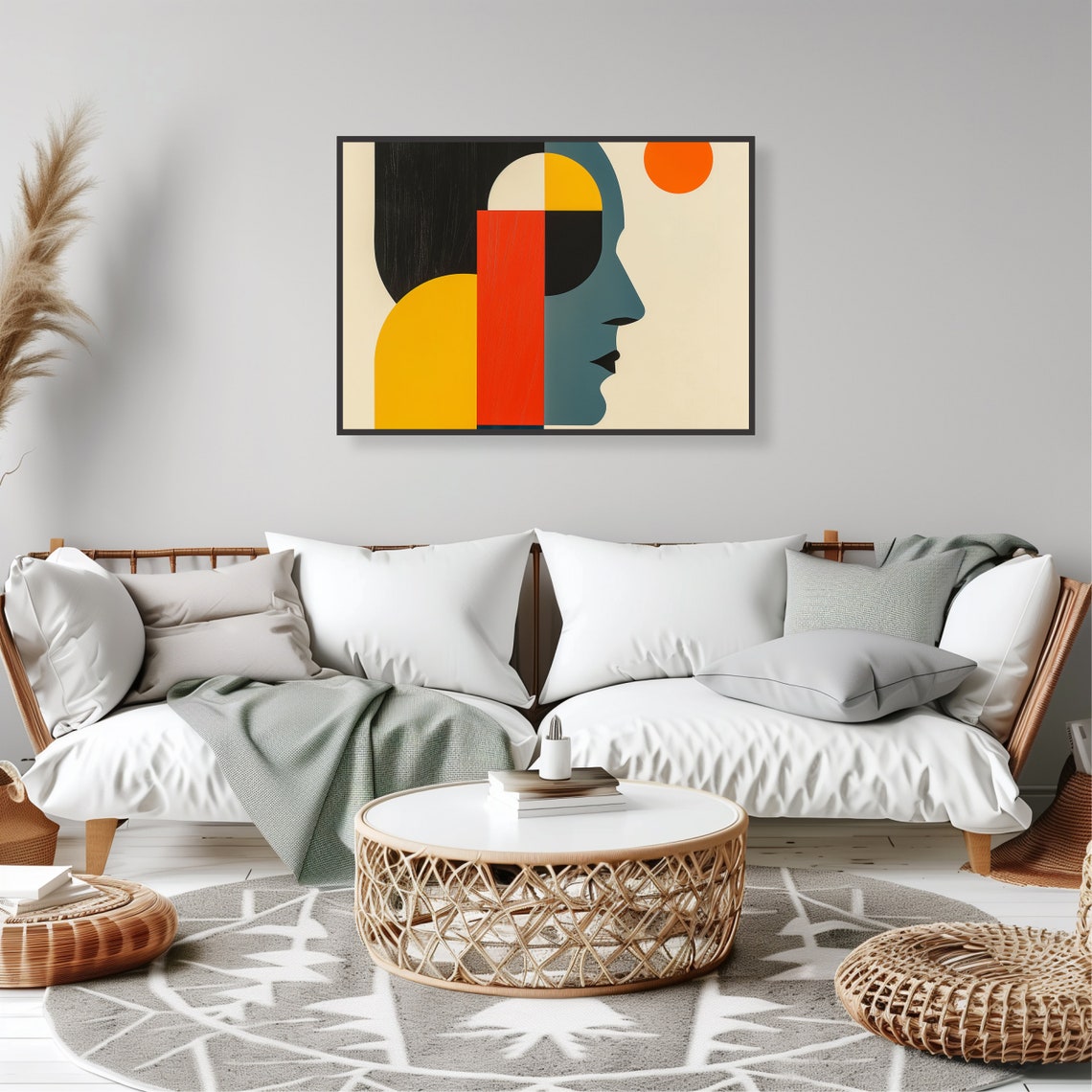 Geometric Face Profile Blue Red Yellow Abstract Portrait Poster - Image 2
