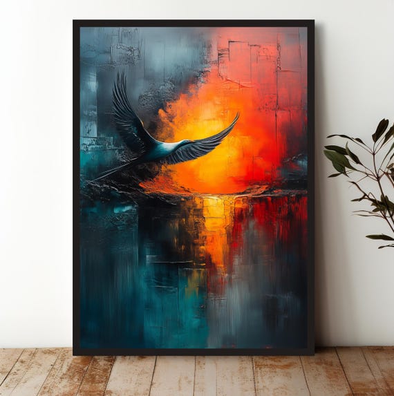 Abstract Bird Wall Art Print Vibrant Blue And Orange Modern Decor Bold And Colorful Nature Inspired Poster