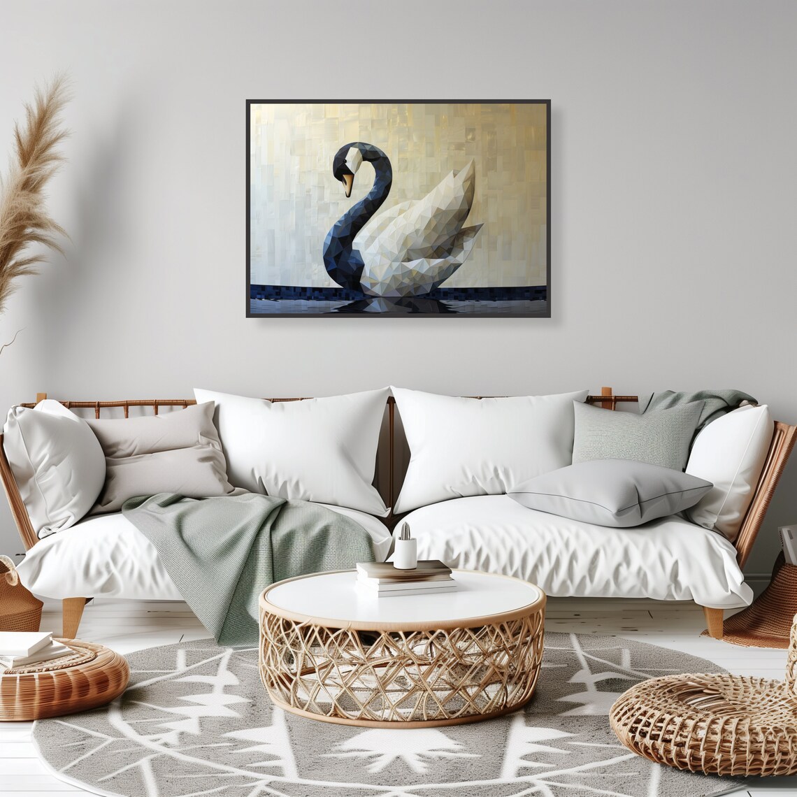 Geometric Low Poly Swan Elegant Navy White Minimalist Bird Art Poster - Image 2