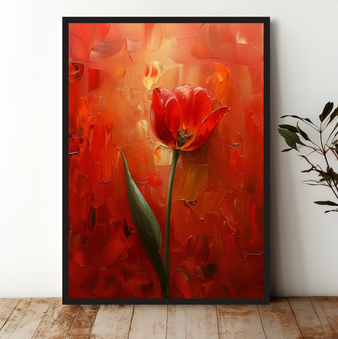 Red Tulip Art Print, Bold Floral Decor