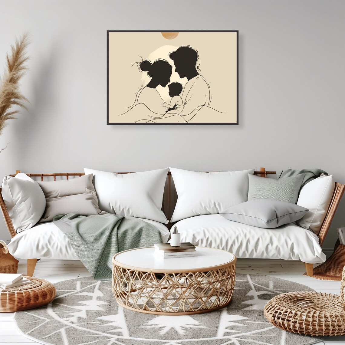Family Silhouette Mother Father Newborn Minimalist Line Art Poster - Image 2