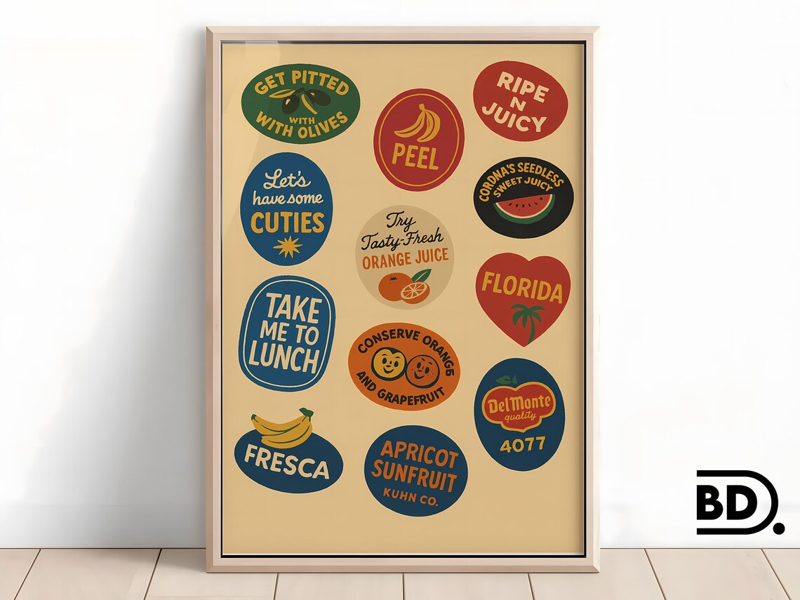 Vintage Fruit Poster Art Retro Food Print For Modern Kitchen Trendy Kitchen Wall Decor Kitchen Art
