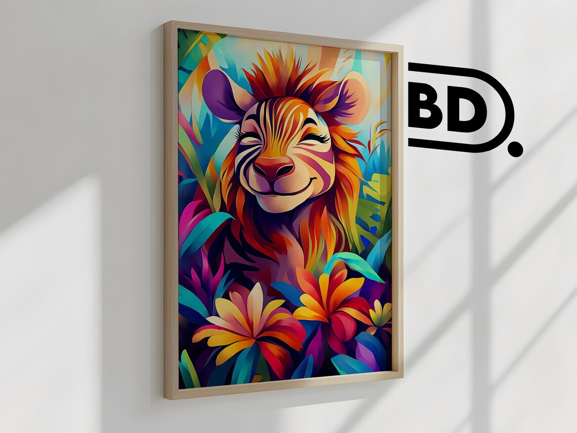 Smiling Zebra Portrait in a Bright Tropical Flower Jungle Poster - Image 3