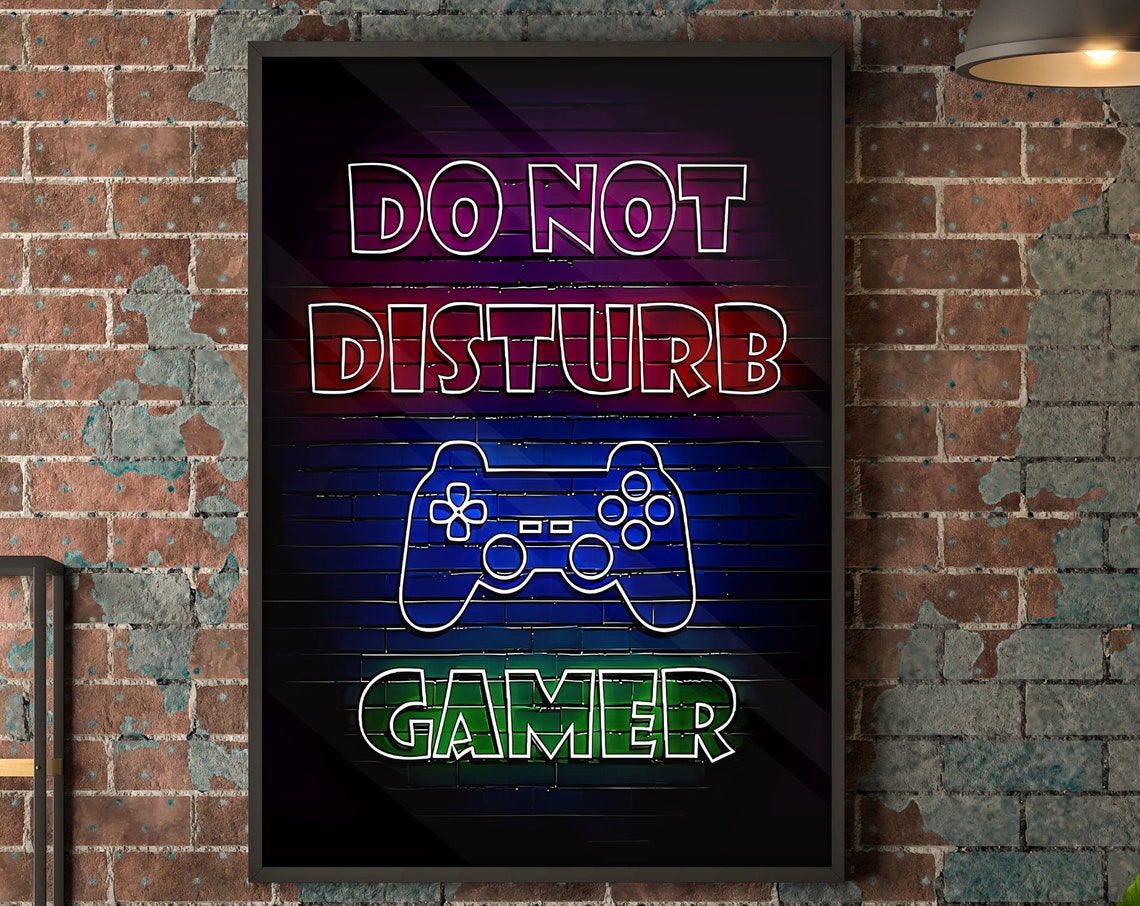 Do Not Disturb Gamer Neon Sign Poster Gamepad Icon Brick Wall Glow