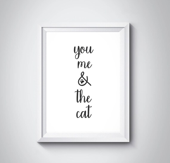 You Me And The Cat Script Paw Pattern Typography Cat Lover Poster
