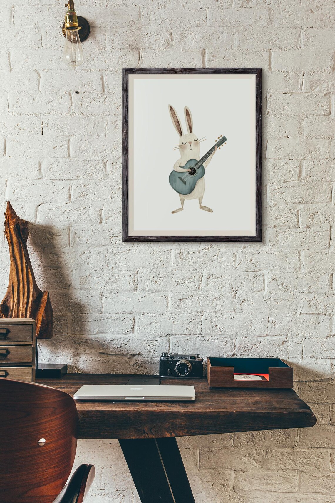 Hipster Rabbit Playing Guitar, Boho Nursery Art Print - Image 3