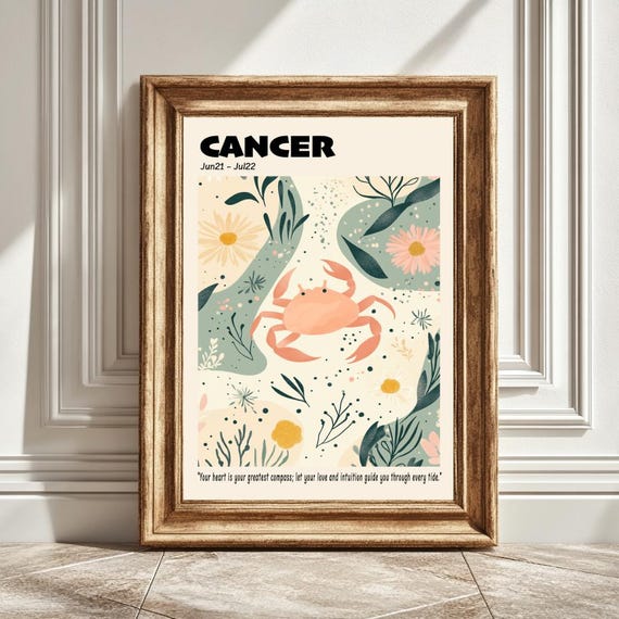 Cancer Astrology Pastel Print, Zodiac Illustration