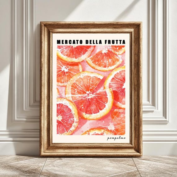 Grapefruit Art Print, Kitchen Wall Art Illustration
