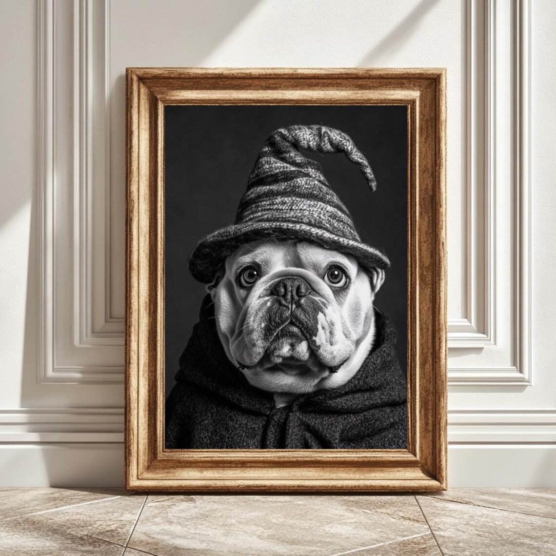 Dog Wizard, Monochrome Fantasy Wall Decor