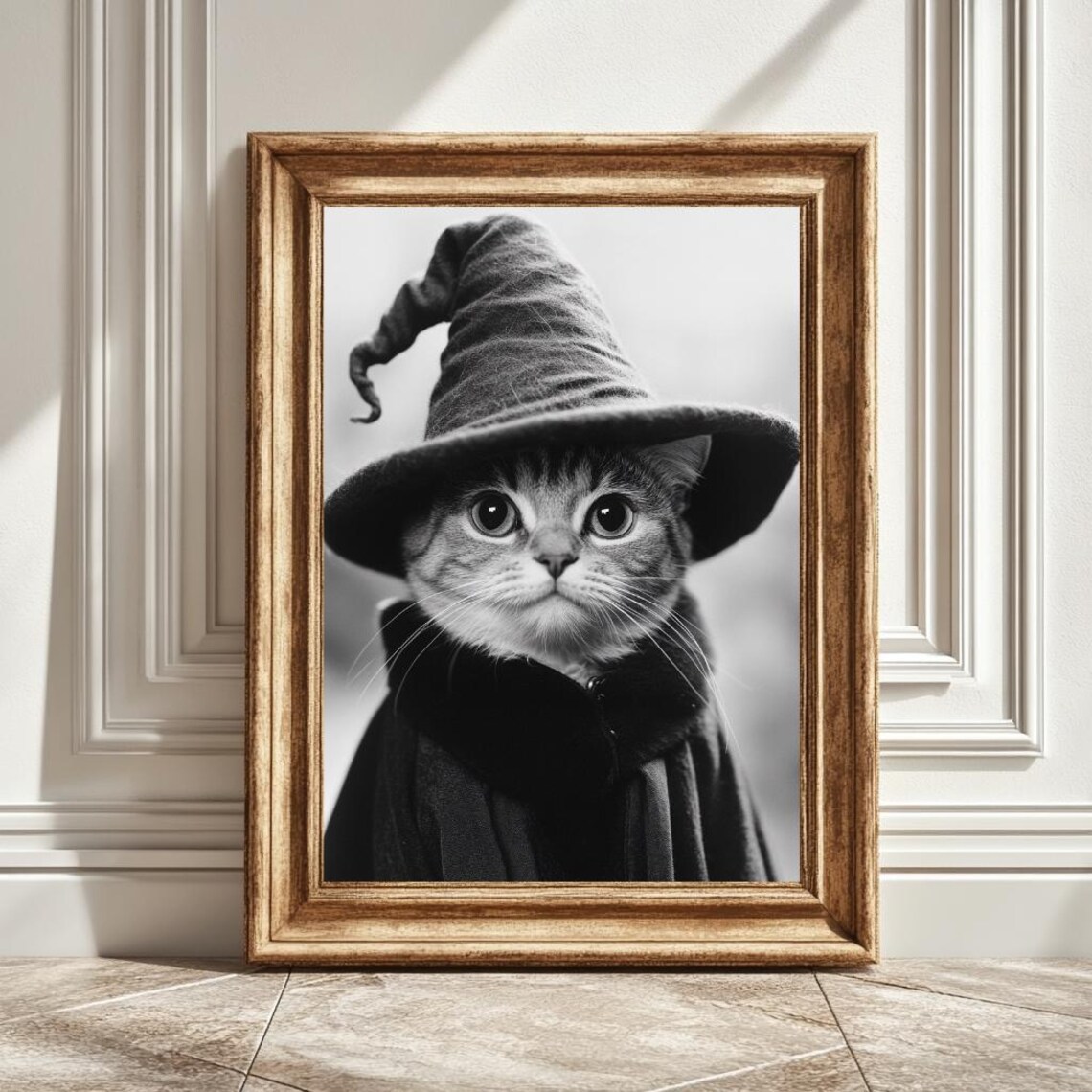Cat Wizard Hat, Minimalist Fantasy Art Print