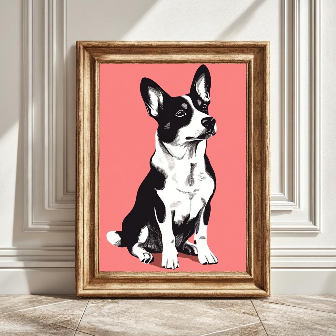 Black And White Corgi, Minimalist Dog Illustration