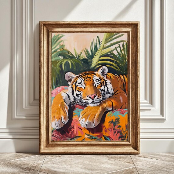 Matisse-Inspired Tiger on a Couch, Modern Art Print