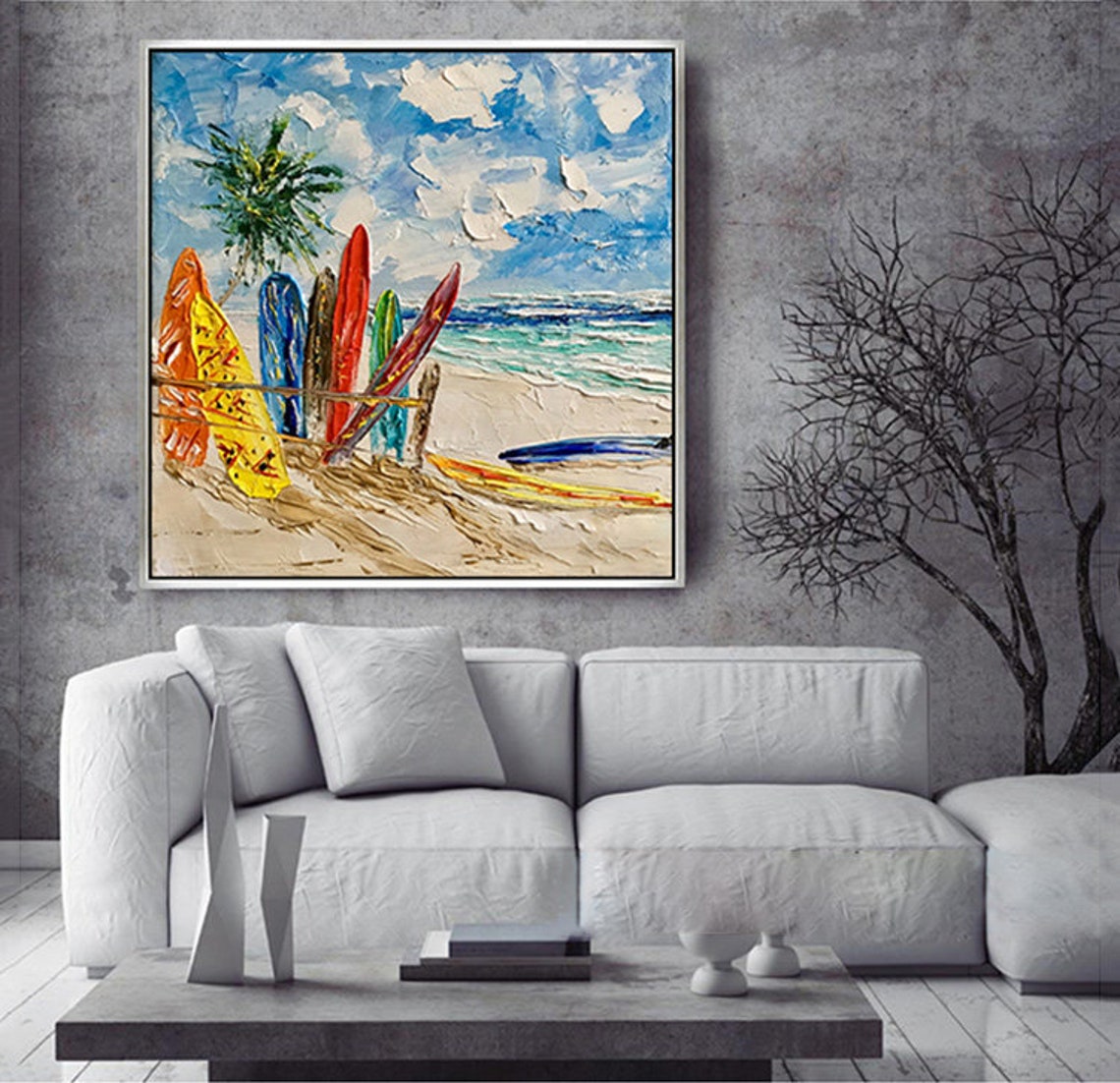 Colorful Surfboards Beach Palm Tropical Surf Impasto Art Poster - Image 5