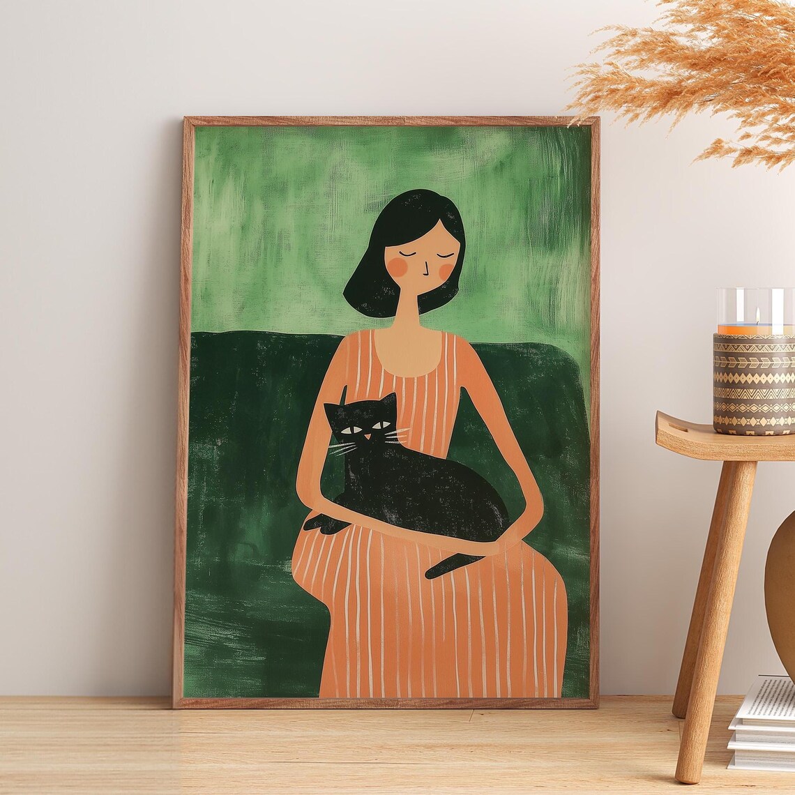 Abstract People and Cat Art, Contemporary Print