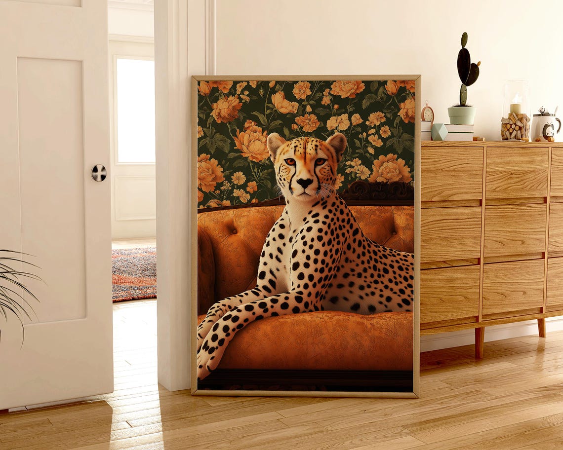 Aristocratic Cheetah on Sofa, Wildlife Art Print - Image 2