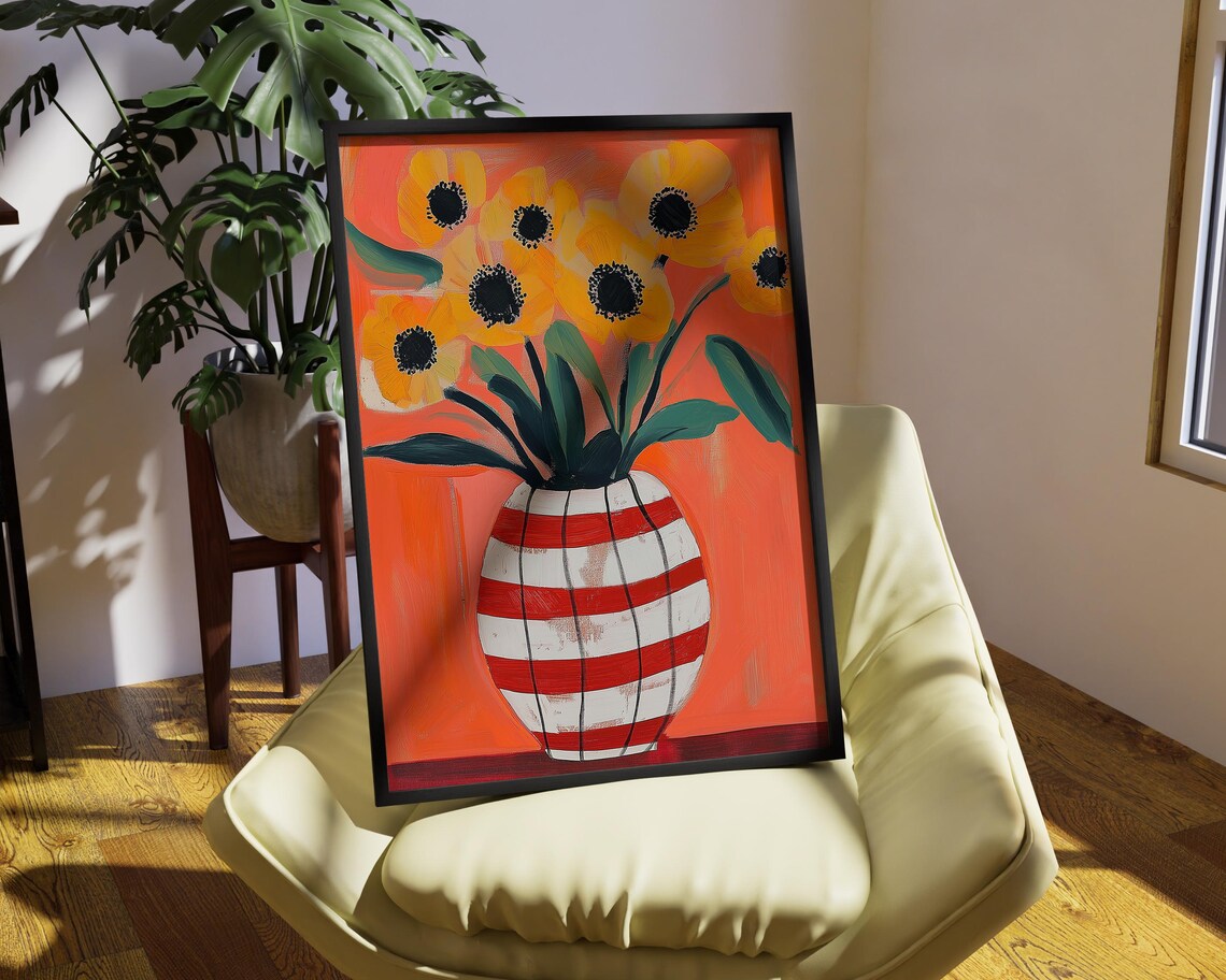 Abstract Poppy Bouquet Art Print, Modern Still Life - Image 2
