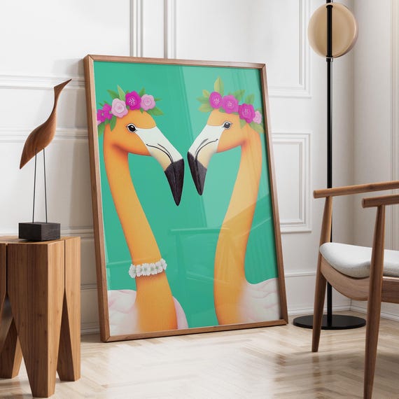 Flamingo Couple Bright Flamingo Art Elegant Flamingo Couple Bold Tropical Animal Art Cheerful Flamingo Poster