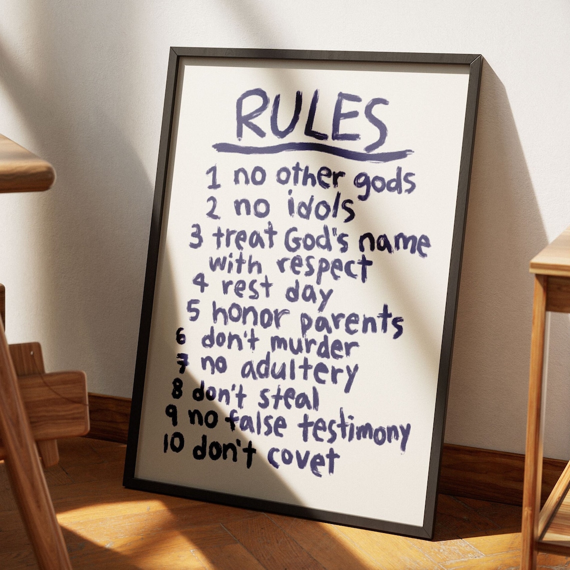 Retro Rules Art Print, Ten Commandments Christian