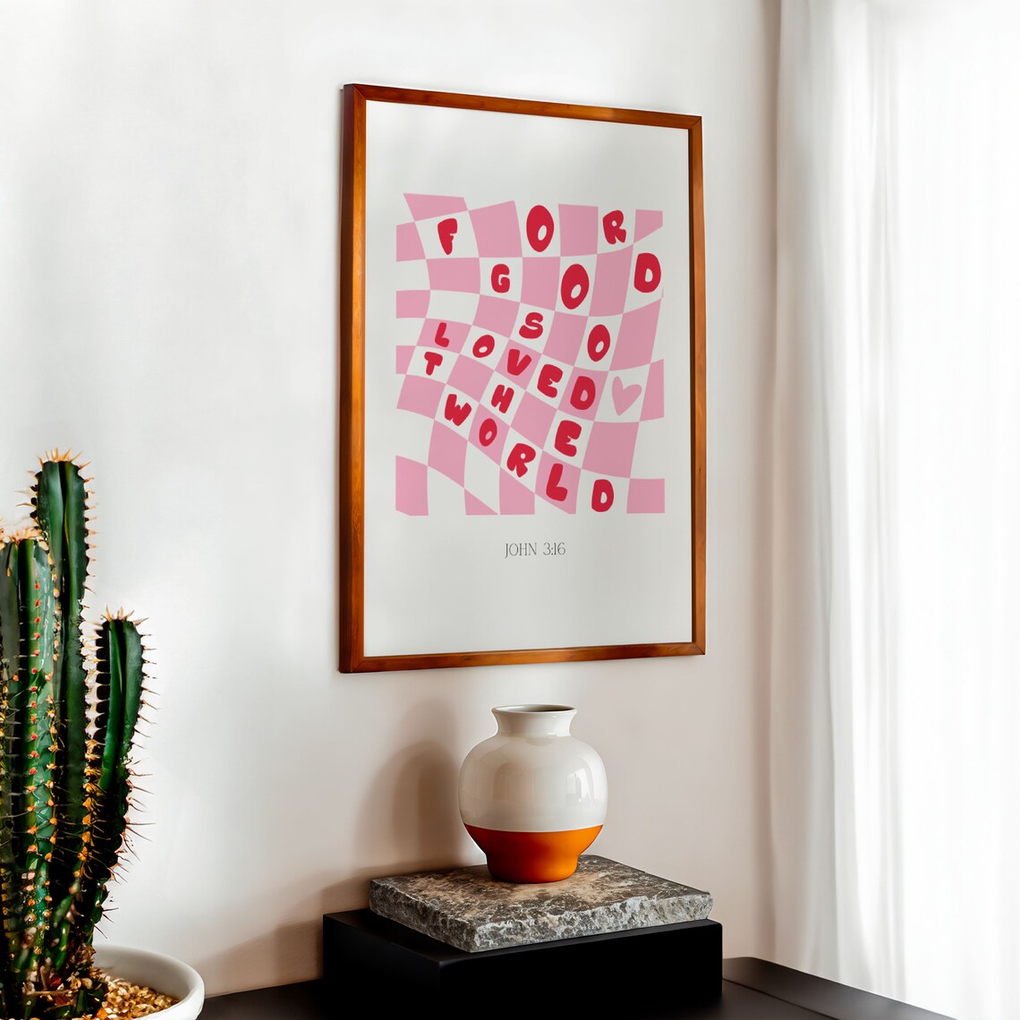 For God So Loved the World, Retro Scripture Art Print - Image 2