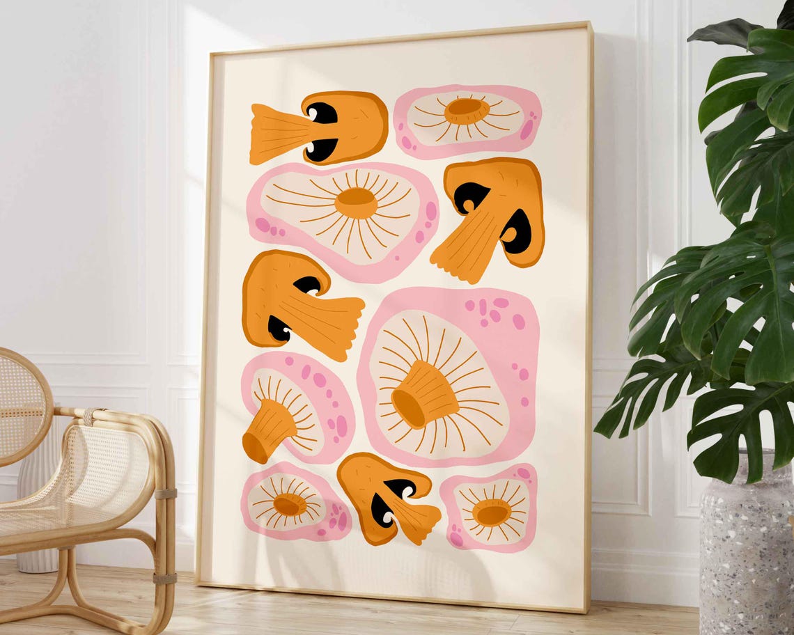 Matisse Style Mushroom Pattern Modern Botanical Kitchen Art Print