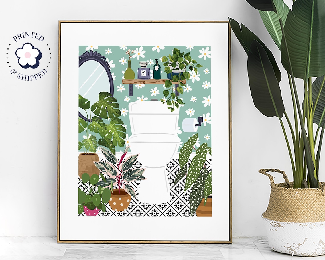 Boho Bathroom Botanical Geo Tile Art Print