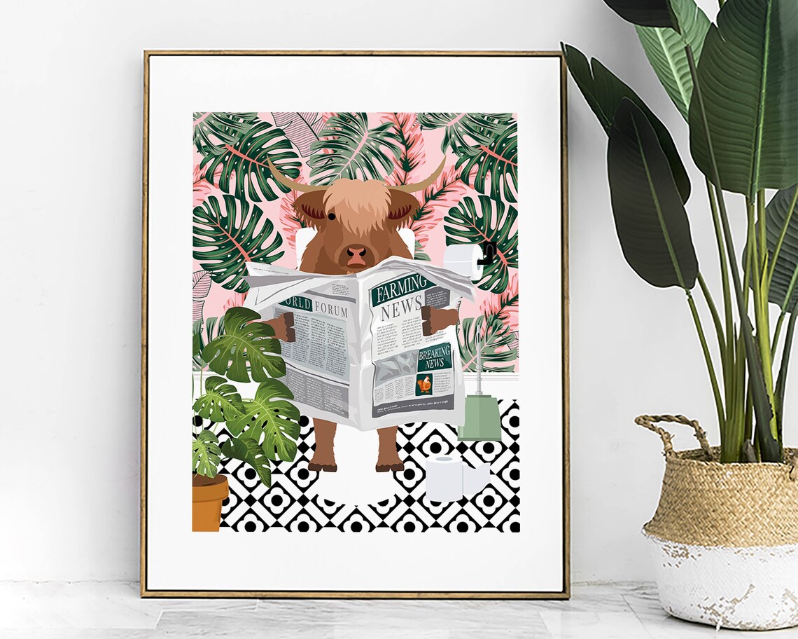 Scottish Highland Cow Bathroom Animal Print, Funny Decor