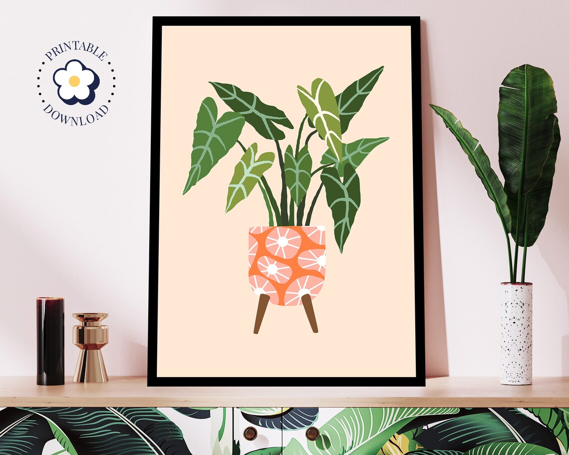 Blush Pink Alocasia Boho Botanical Art Print