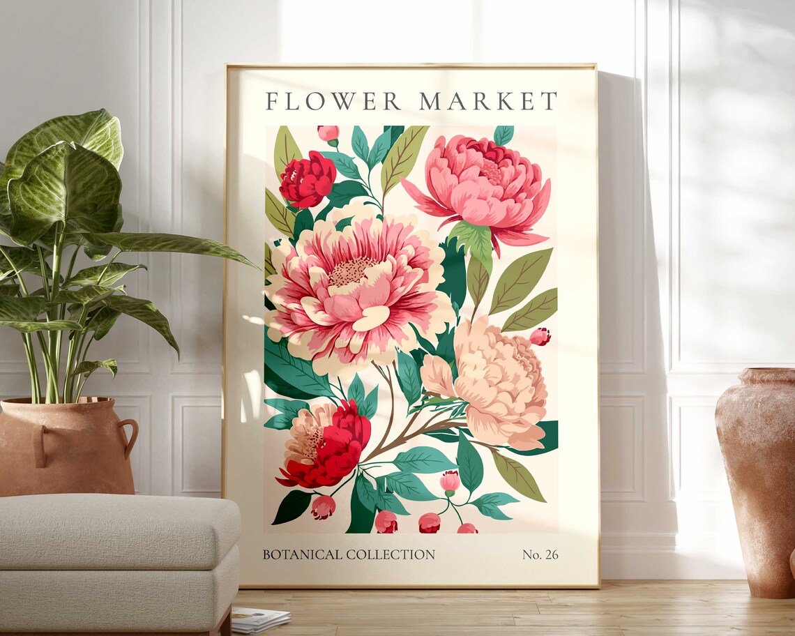 Pink Flower Market Modern Abstract Art Print