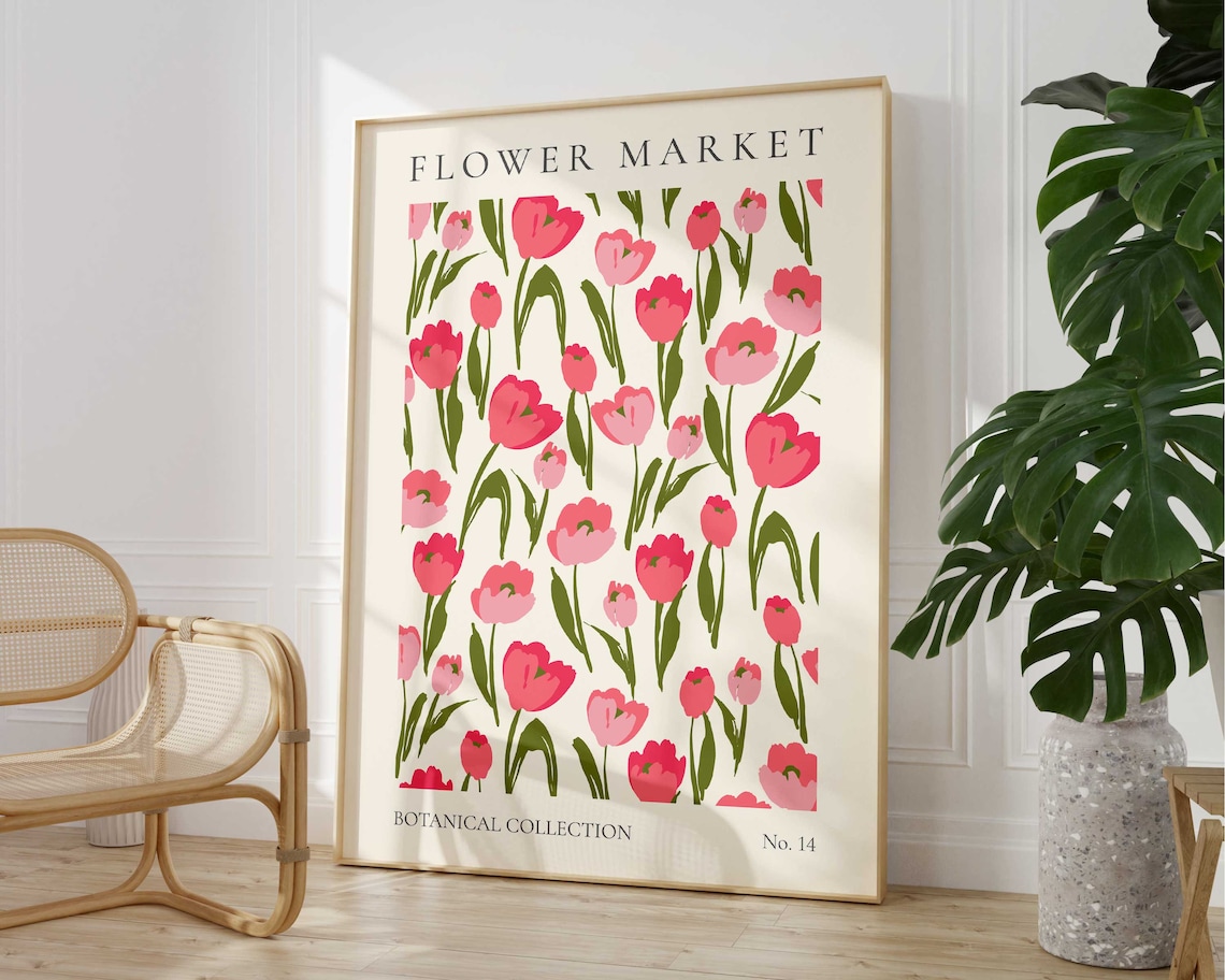Flower Market Tulip Boho Art Print, Modern Floral