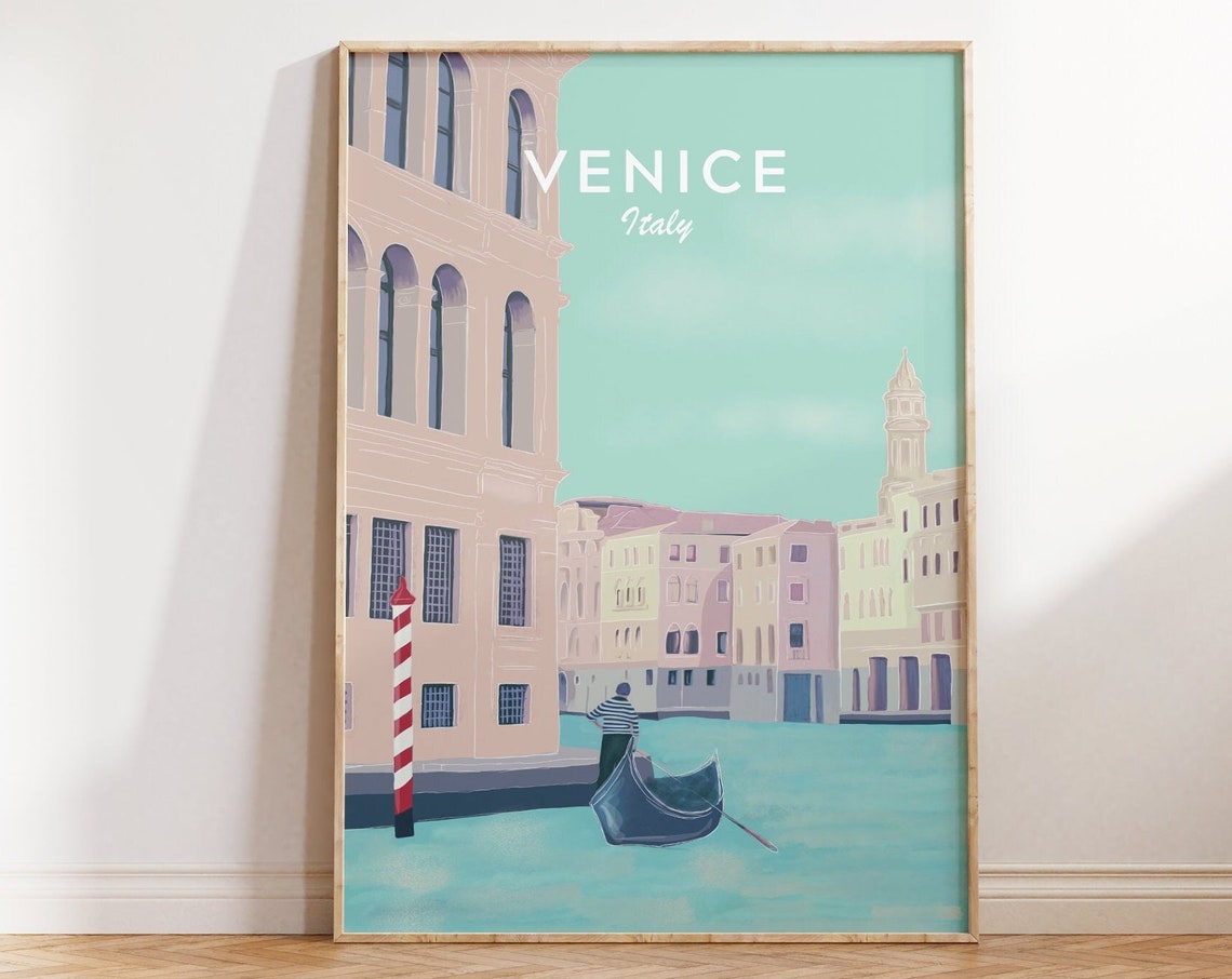Italy Venice Illustration Venice Travel Print Italy Illustration Venice Wall Art Venice Gondola Print Italy Travel Poster Italy Print