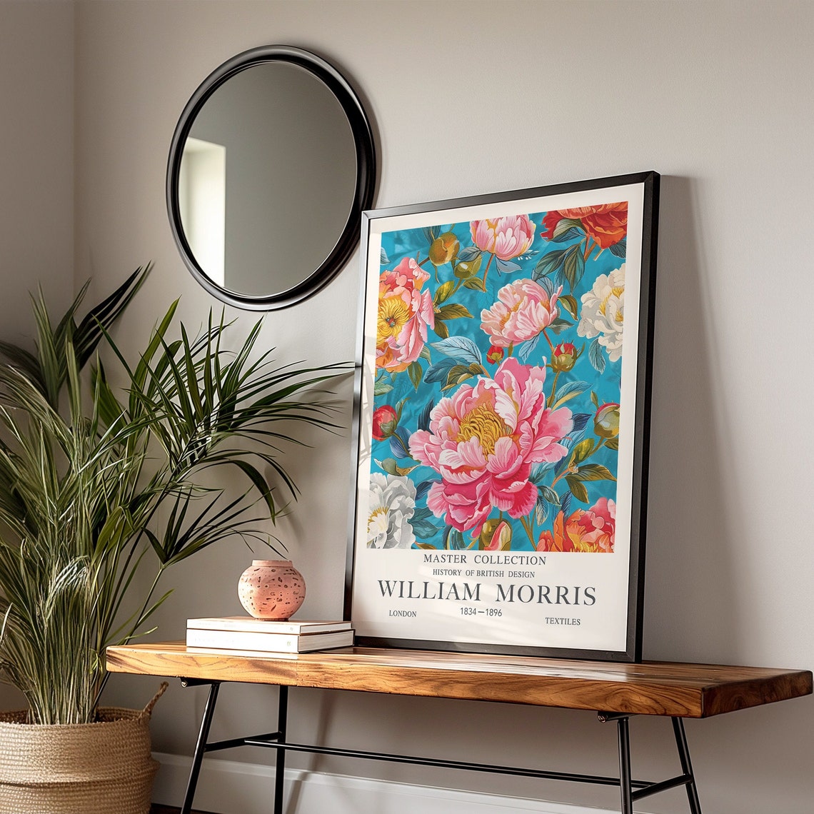 William Morris Blush Peony Turquoise Botanical Master Art Poster - Image 2