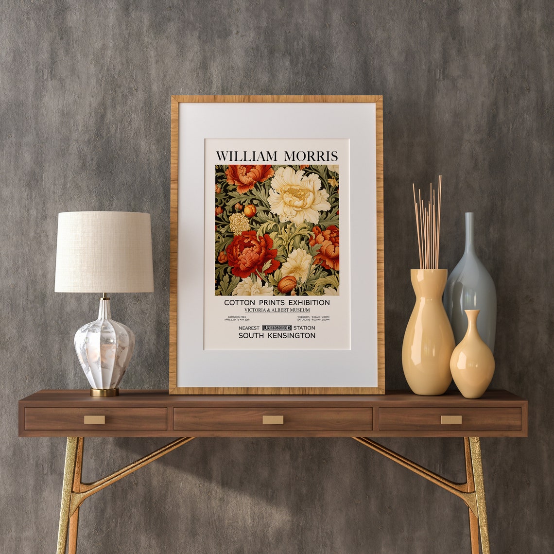 William Morris Red and Cream Peonies Floral Museum Exhibition Poster - Image 2